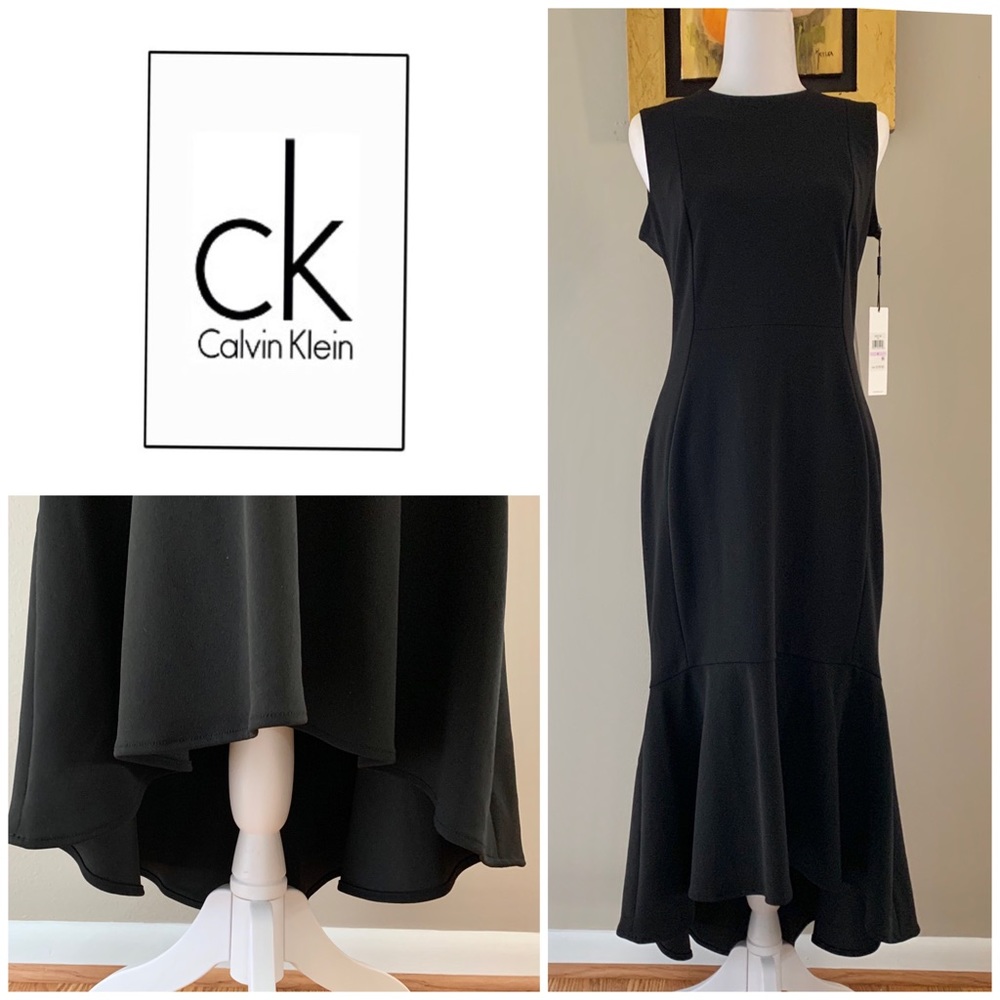 Calvin Klein Black Sleeveless Dress Flounced Hem 6